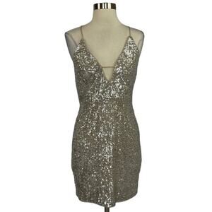 Aidan Mattox Women's Cocktail Dress Size 10 Gold Sequined Backless Mini Sheath